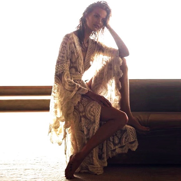 Boho Scalloped Lace Kimono Robe Bikini Coverup - Picture 6 of 16